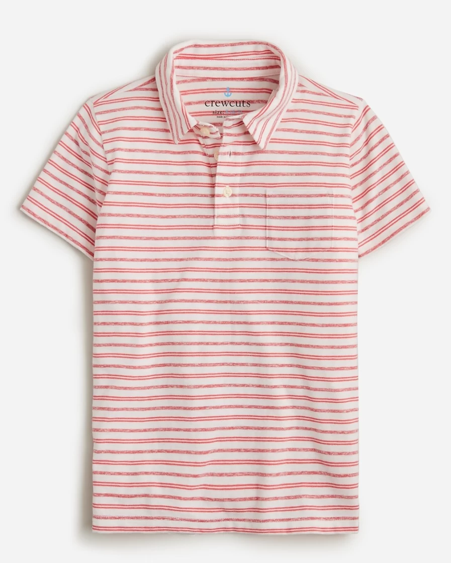 J.Crew Boys' Striped Polo Shirt in Emmett Coral Tulip - Classic Cotton Top for Kids