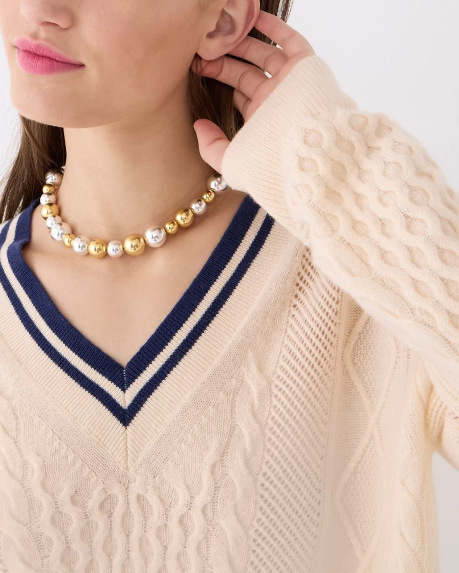 J.Crew Women's Cashmere Pointelle Cricket Sweater in Cream & Navy