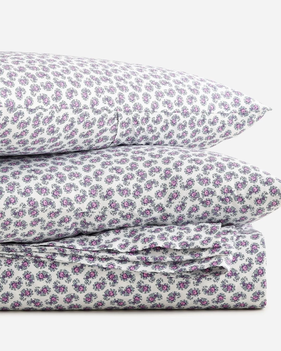 J.Crew White and Purple Paisley Twin XL Duvet Cover Set