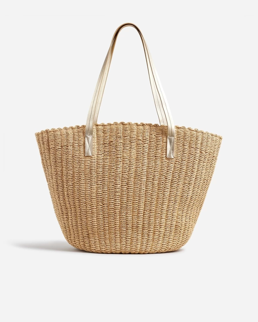 J.Crew Women's Metallic Gold Woven Straw Market Tote Bag