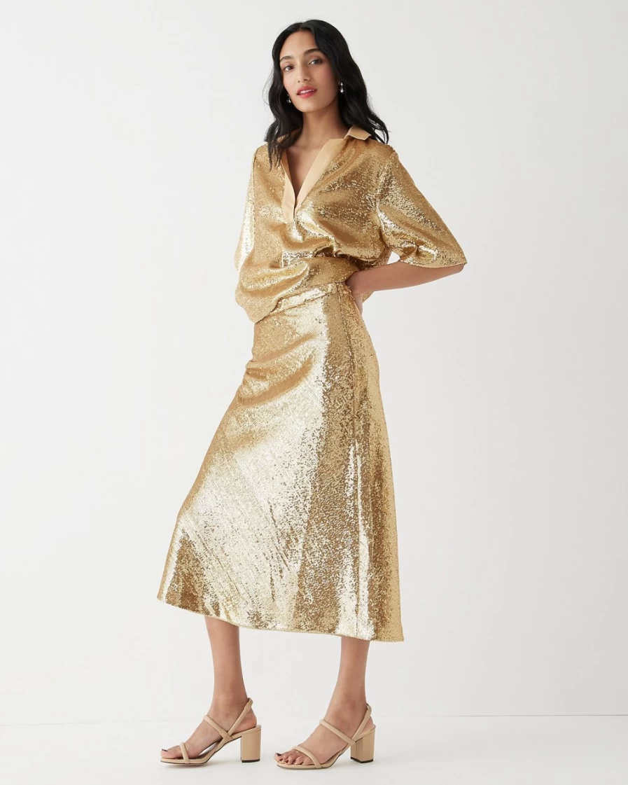 J.Crew Women's Light Khaki Limited-Edition Sequin Gwyneth Slip Skirt