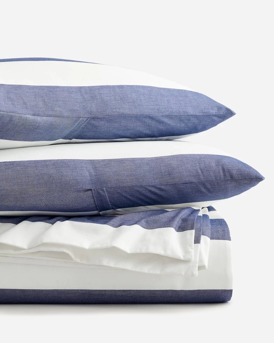 J.Crew Mediterranean Navy Heritage Stripe Duvet Cover Set - Full/Queen Size