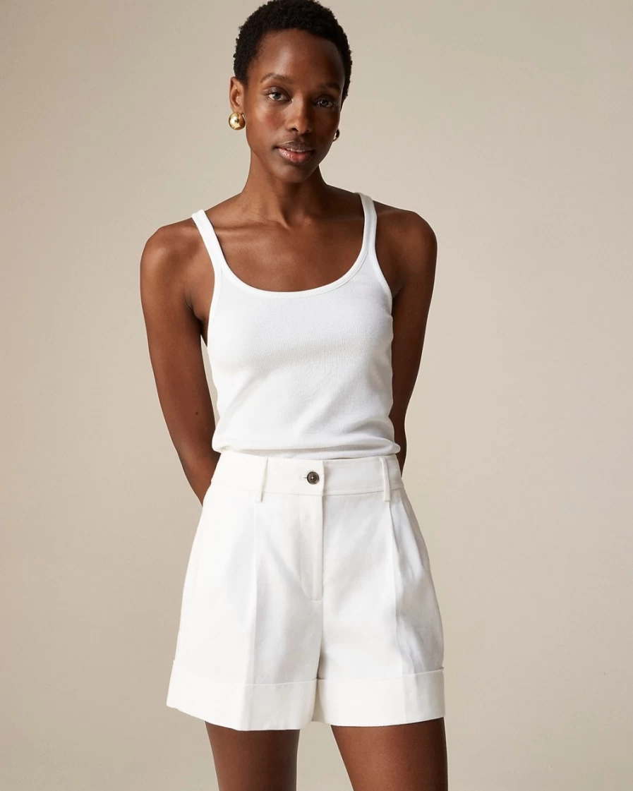 J.Crew Women's White High-Rise Linen Blend Stretch Suit Shorts with Cuffed Hem