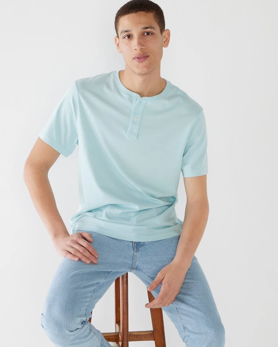 J.Crew Men's Sunfaded Blue Short-Sleeve Broken-In Henley Shirt