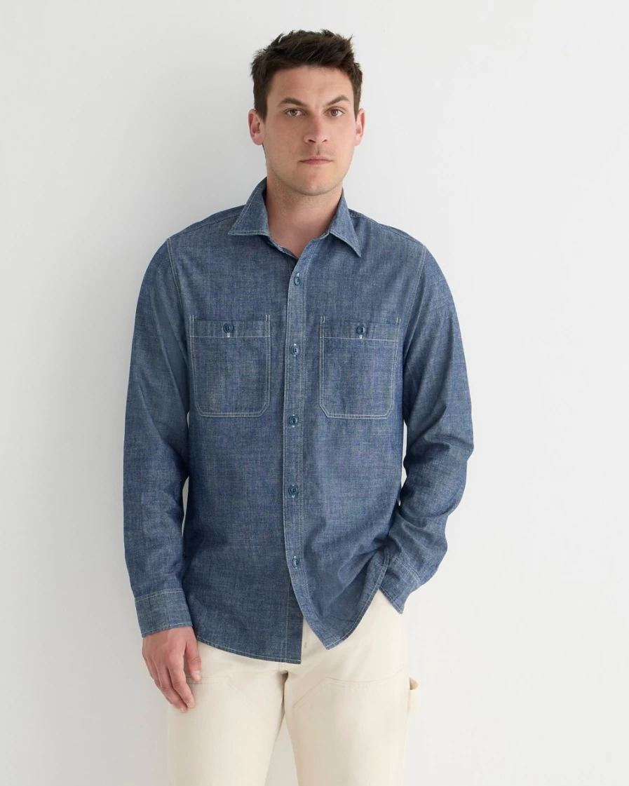 J.Crew Men's Wallace & Barnes Naval Workshirt in Japanese Selvedge Chambray - Coastal Wash