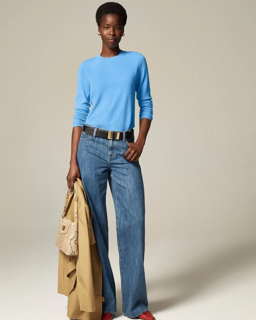 J.Crew Women's Pale Cerulean Cashmere Classic-Fit Crewneck Sweater