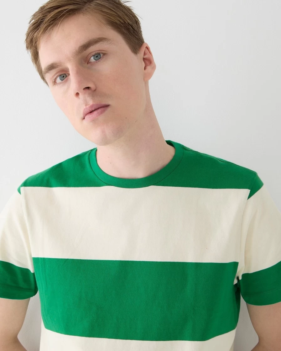 J.Crew Men's Cotton T-Shirt in Emerald Surf Stripe - Classic Striped Tee for Men