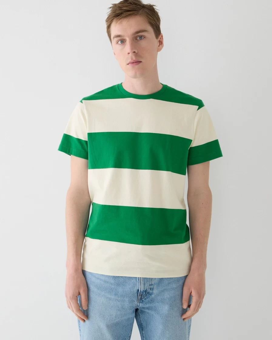 J.Crew Men's Cotton T-Shirt in Emerald Surf Stripe - Classic Striped Tee for Men