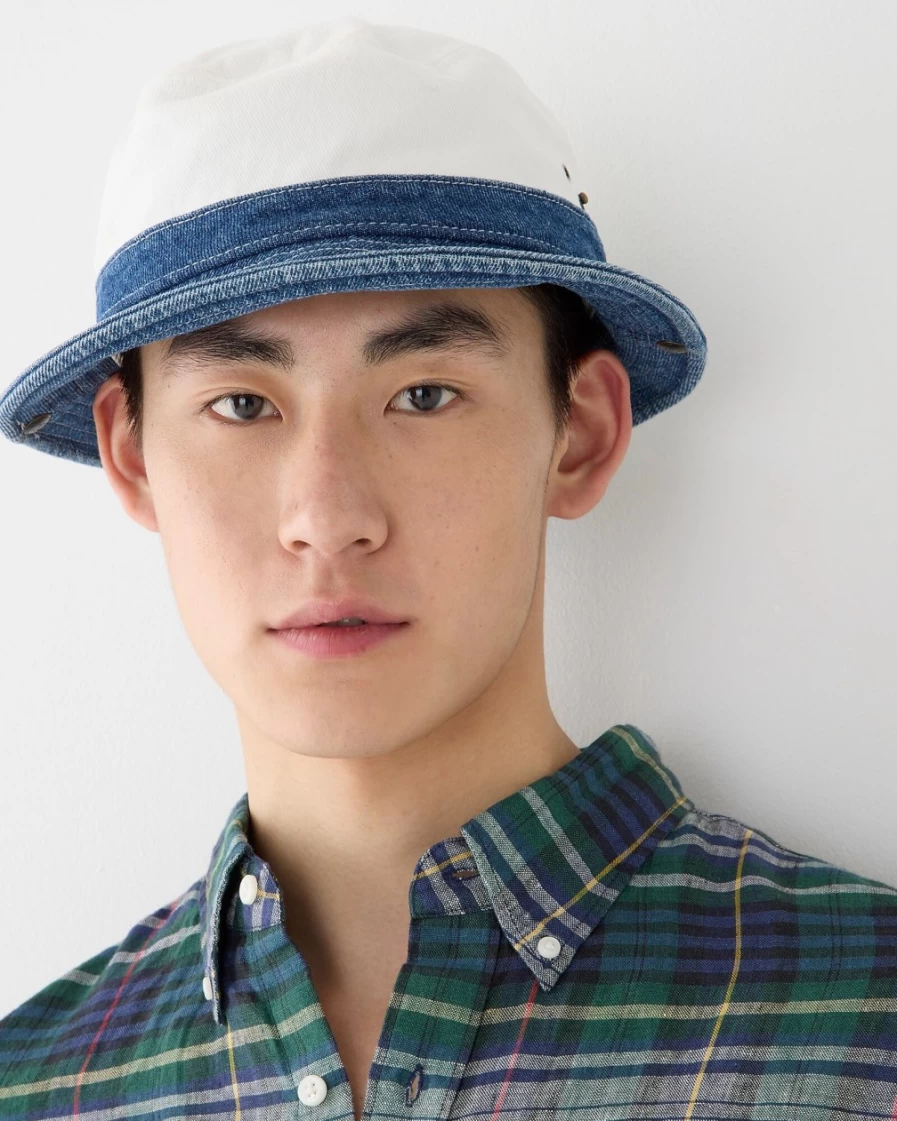 J.Crew Men's Washed Denim Mix Snap Bucket Hat in Premium Denim Twill