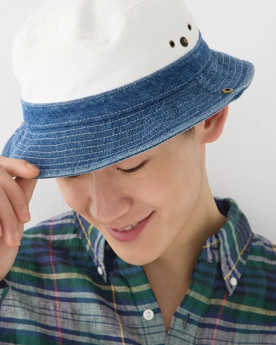 J.Crew Men's Washed Denim Mix Snap Bucket Hat in Premium Denim Twill