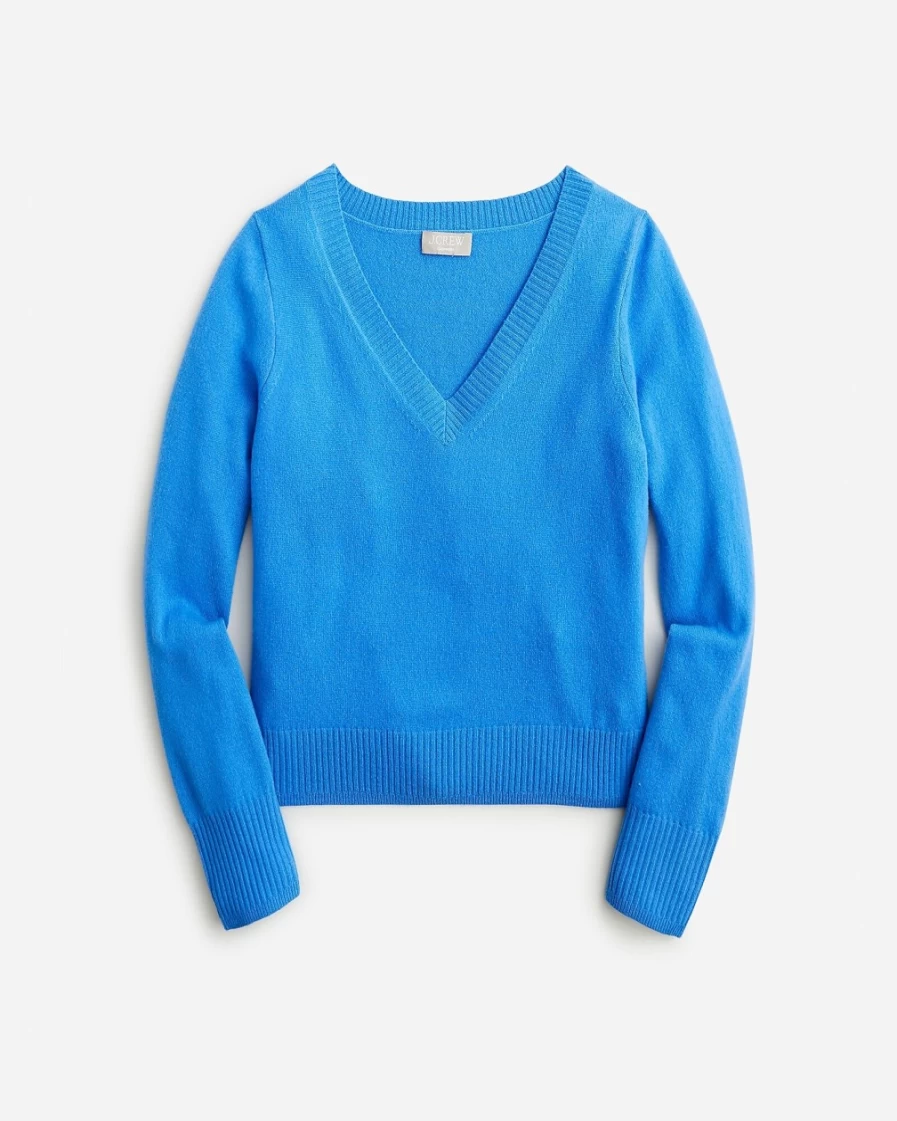 J.Crew Women's Sail Blue Cashmere V-Neck Cropped Sweater