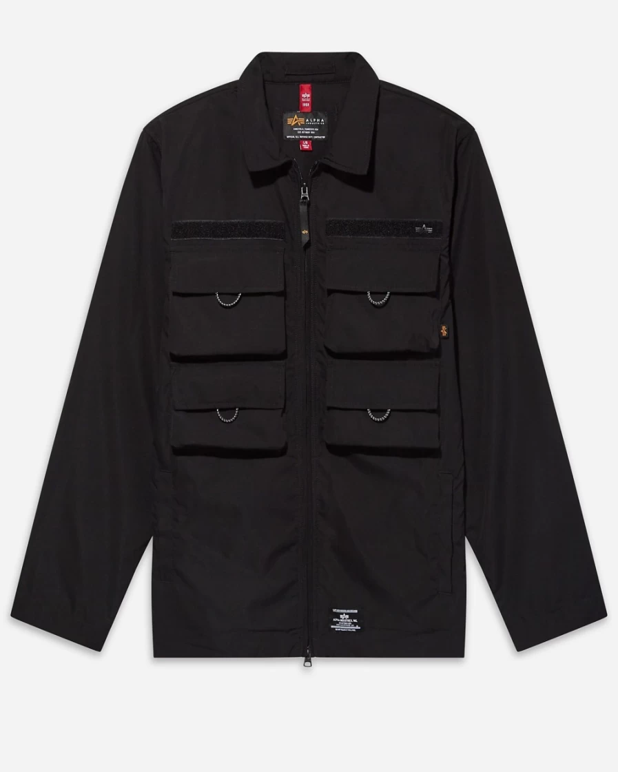 Men's J.Crew Black Nylon Cargo Shirt Jacket by Alpha Industries