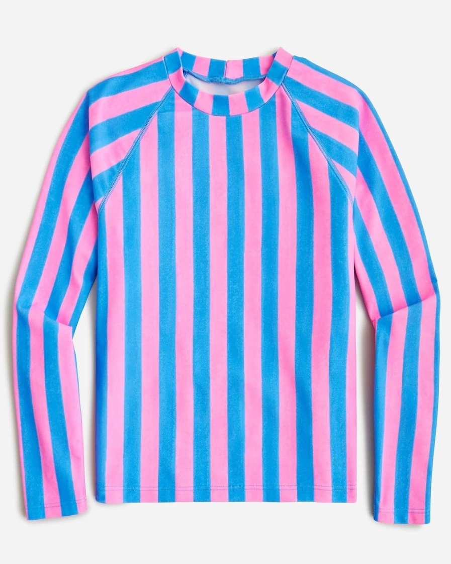 J.Crew Girls Blue Pink Stripe Rash Guard | Sz Blockprints™ X Crewcuts Swim Shirt