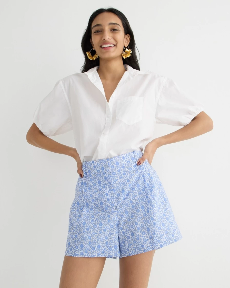 J.Crew Women's Blue Limited-Edition High-Rise Pleated Shorts in Liberty® D'Anjo Coast Fabric