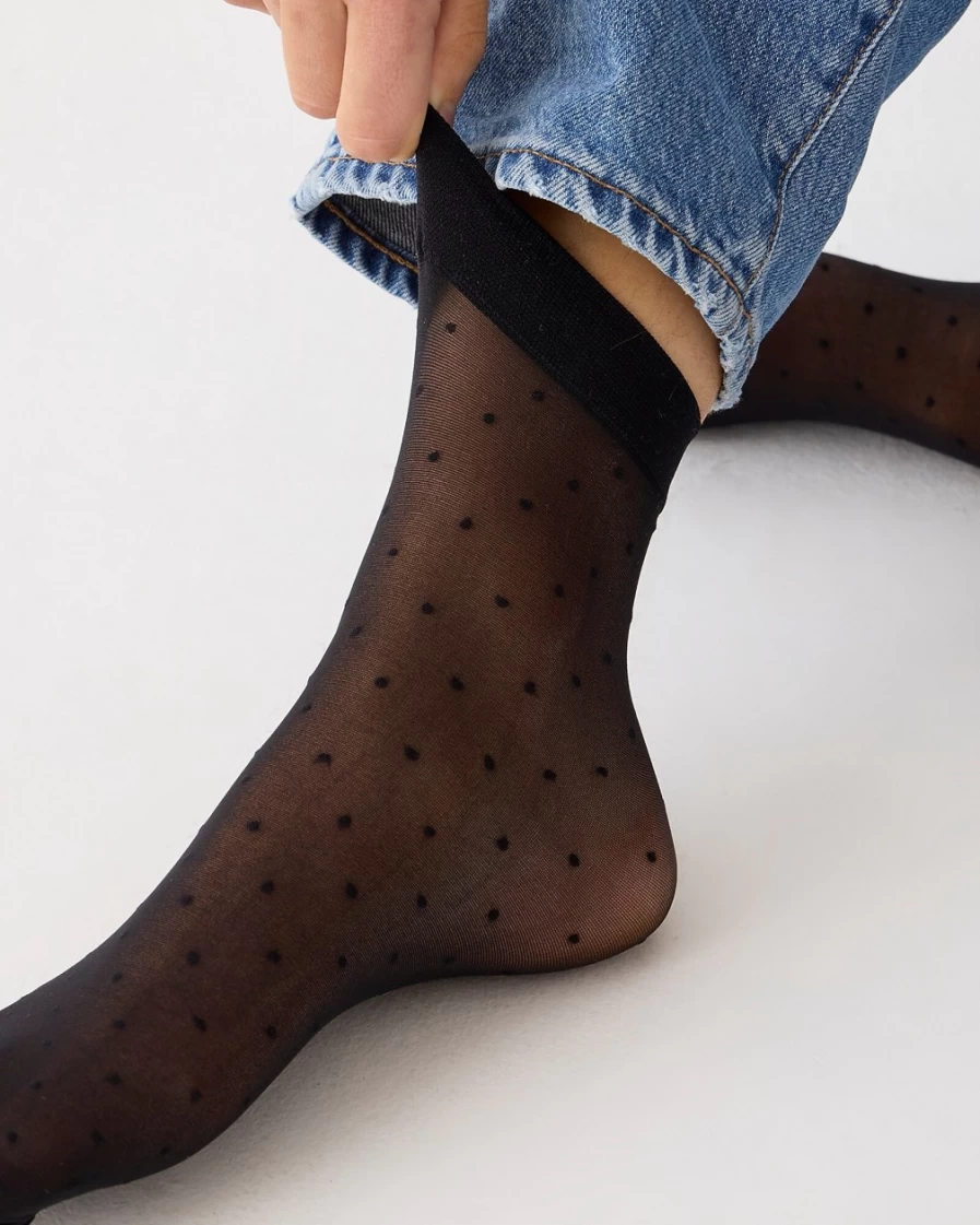 J.Crew Women's Swiss-Dot Socks 3-Pack - Black, White & Blush Striped Ankle Socks