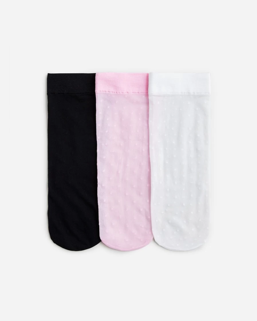 J.Crew Women's Swiss-Dot Socks 3-Pack - Black, White & Blush Striped Ankle Socks