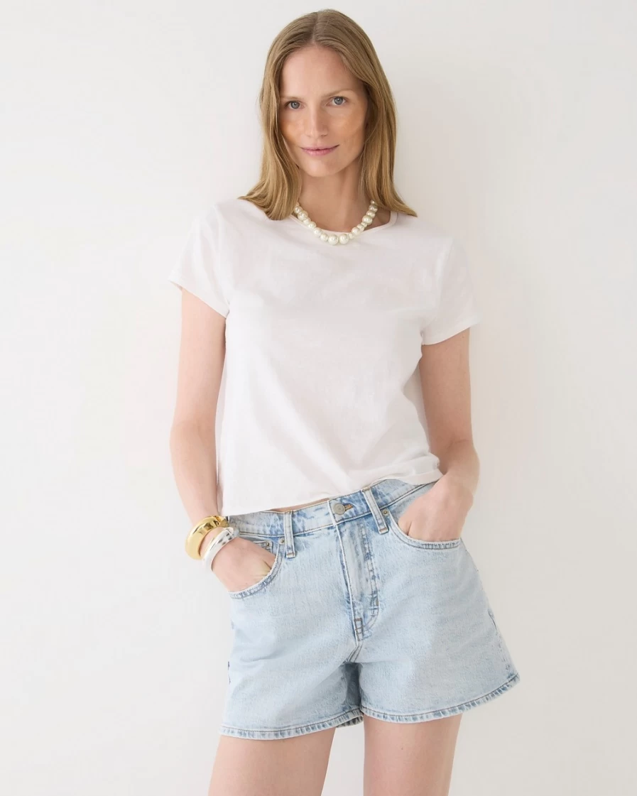 J.Crew Women's High-Rise Denim Shorts in Delery Wash Distressed Style