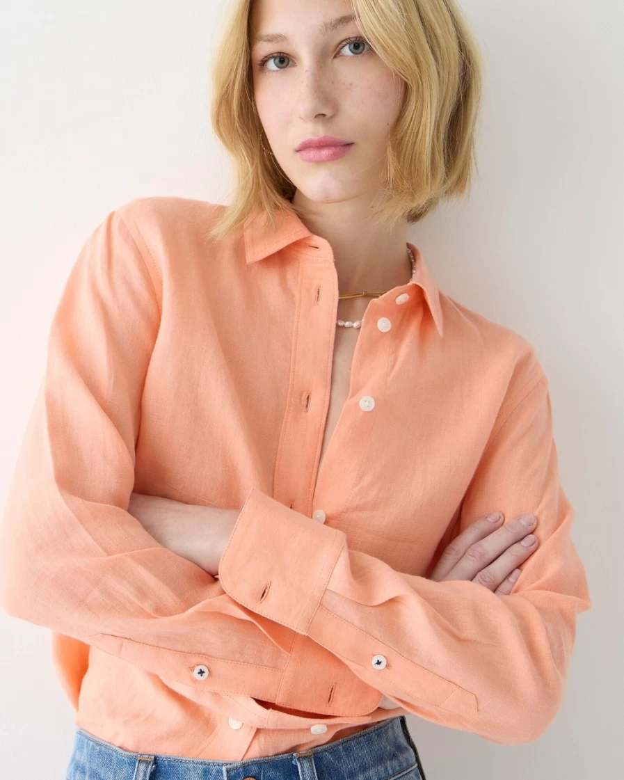 J.Crew Women's Slim-Fit Washed Melon Irish Linen Shirt by Baird Mcnutt