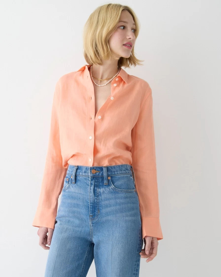 J.Crew Women's Slim-Fit Washed Melon Irish Linen Shirt by Baird Mcnutt
