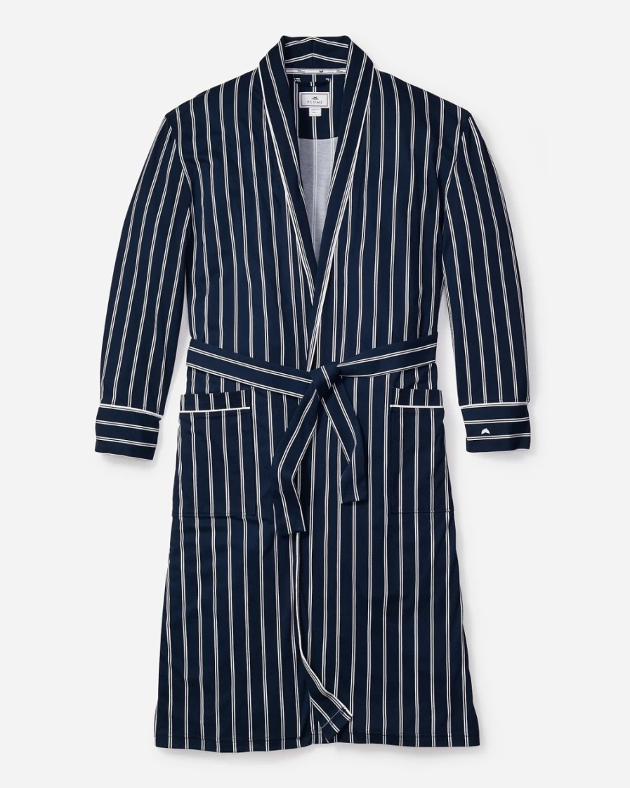 J.Crew Men's Navy Pinstripe Pima Cotton Robe - Petite Plume™ Collection