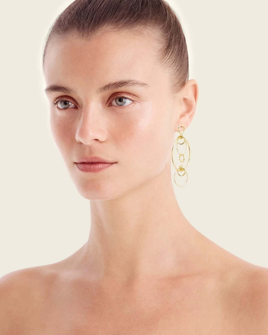 J.Crew Women's Burnished Gold-Plated Drop Hoop Earrings - Dainty Elegant Hoops