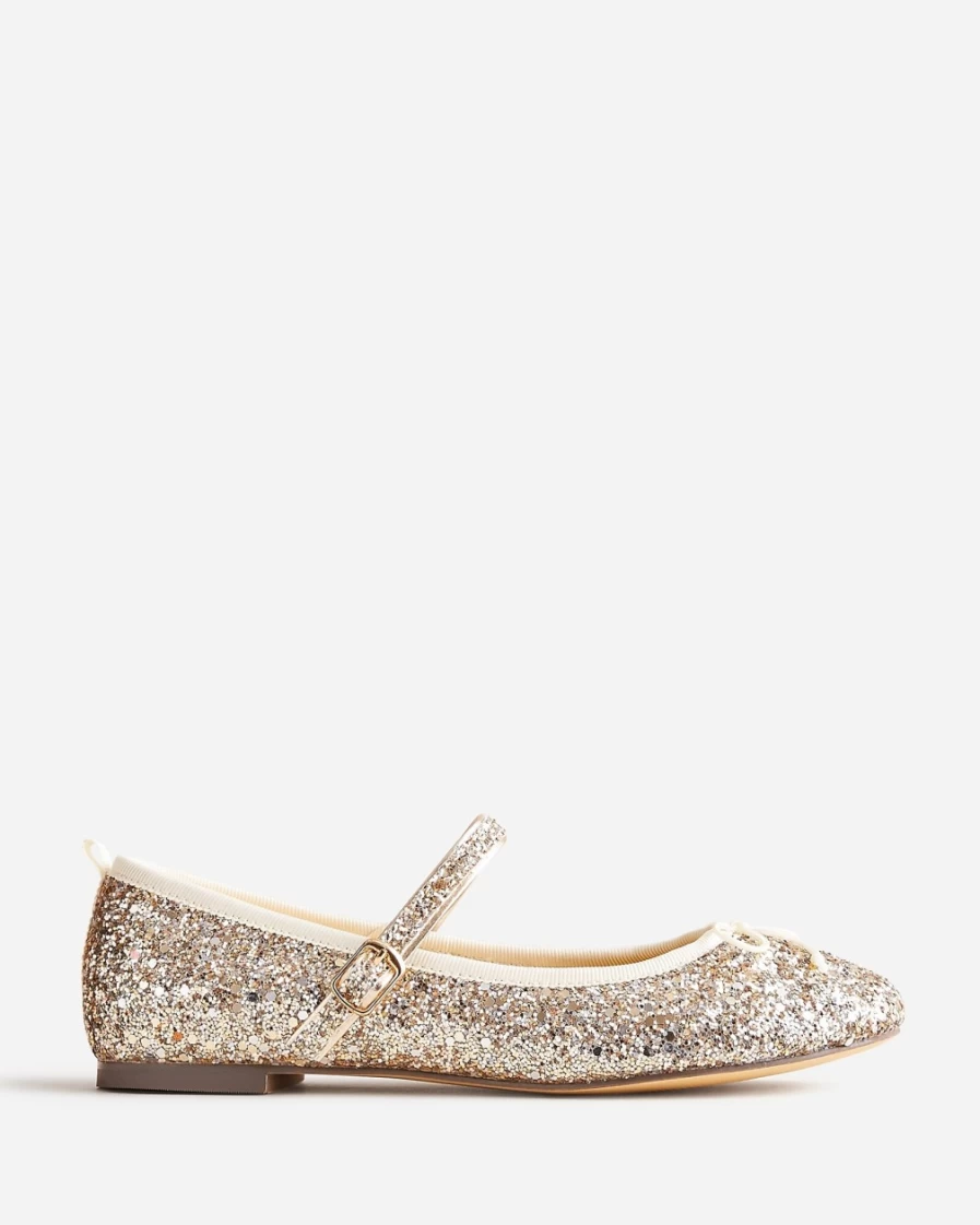 J.Crew Girls' Gold Glitter Mary Jane Ballet Flats for Kids