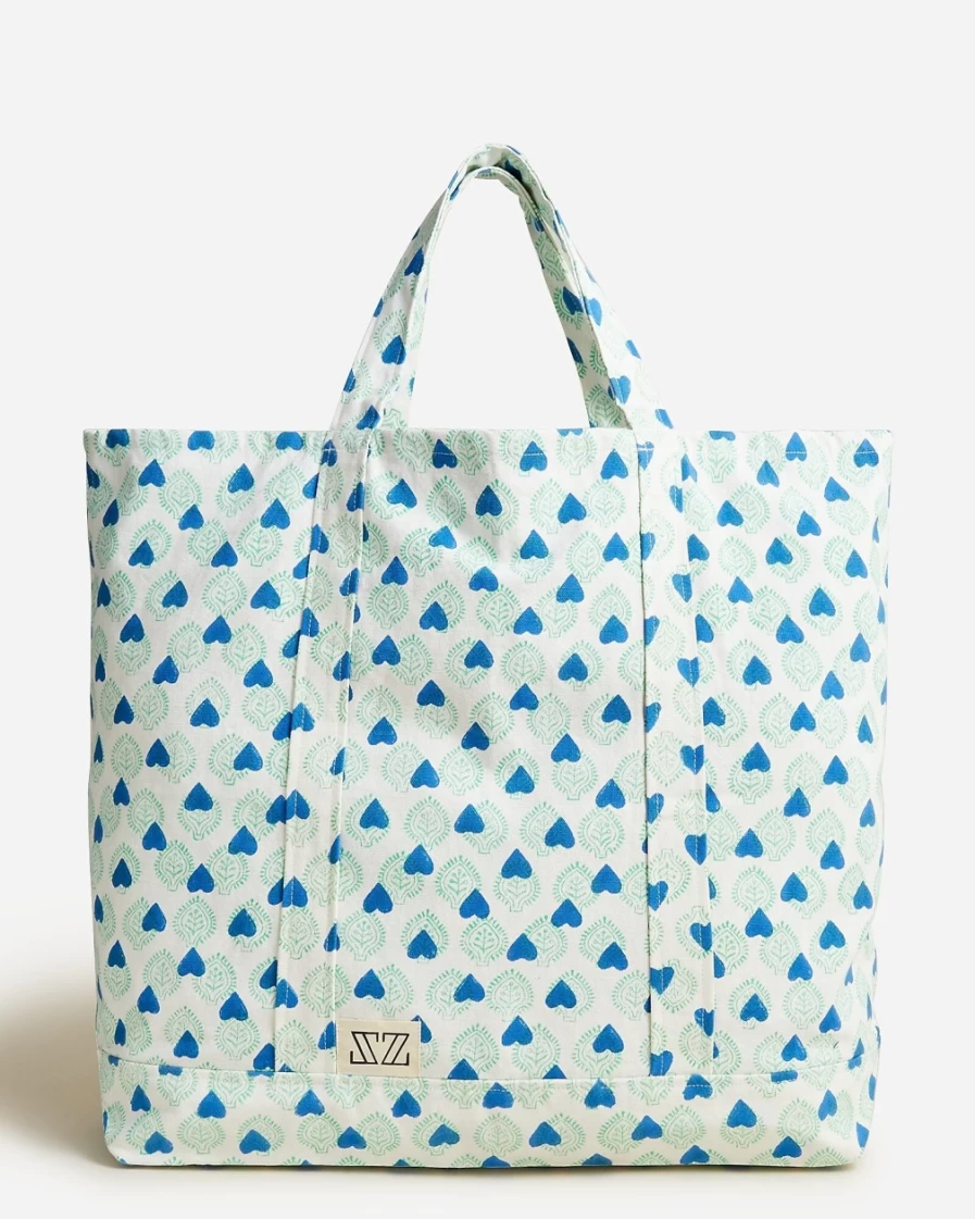 J.Crew Blockprints Canvas Baby Bag for Boys - Bagru Stamp & Green Heather Diaper Tote