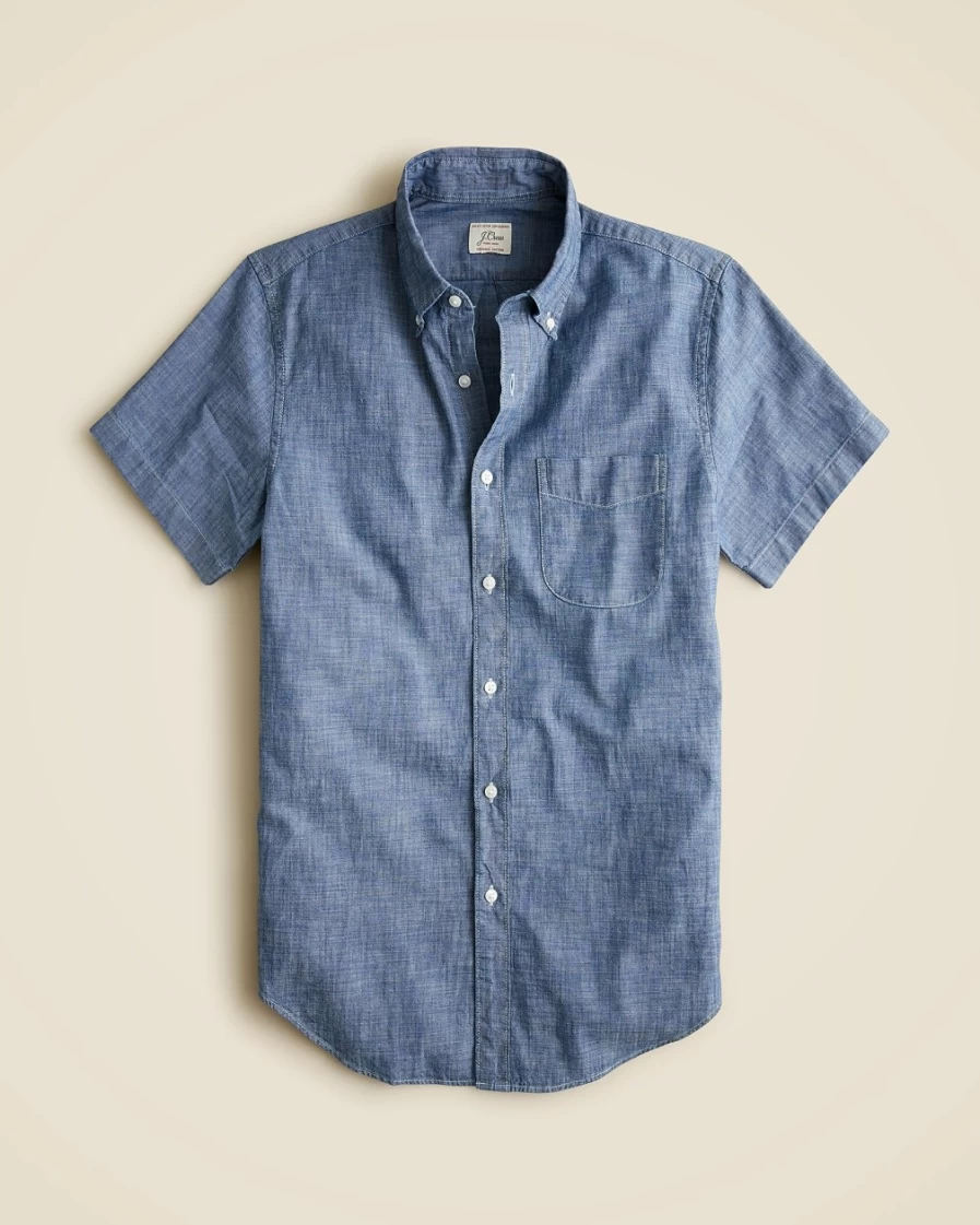 J.Crew Men's One Year Wash Indigo Organic Chambray Short-Sleeve Shirt