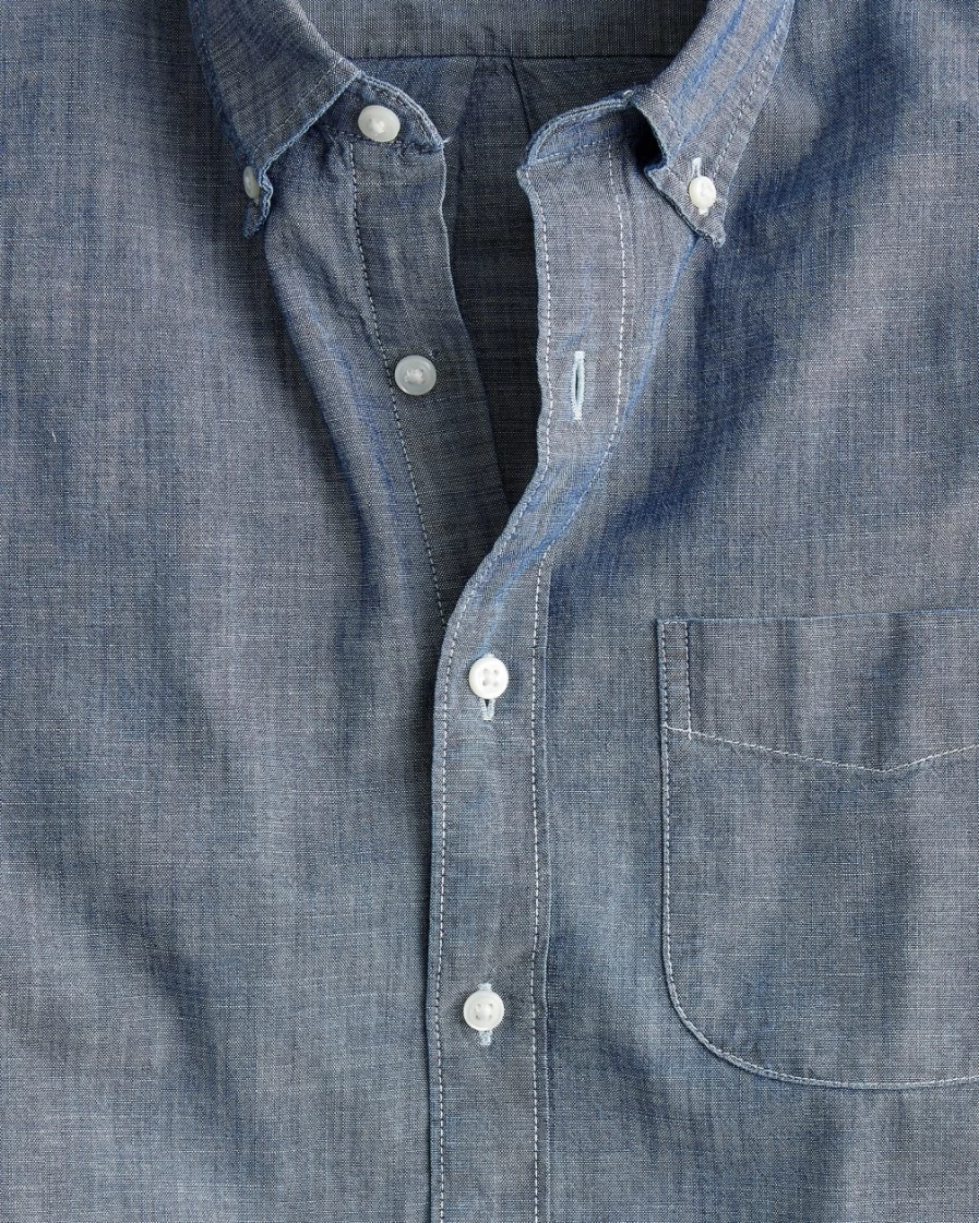J.Crew Men's One Year Wash Indigo Organic Chambray Short-Sleeve Shirt