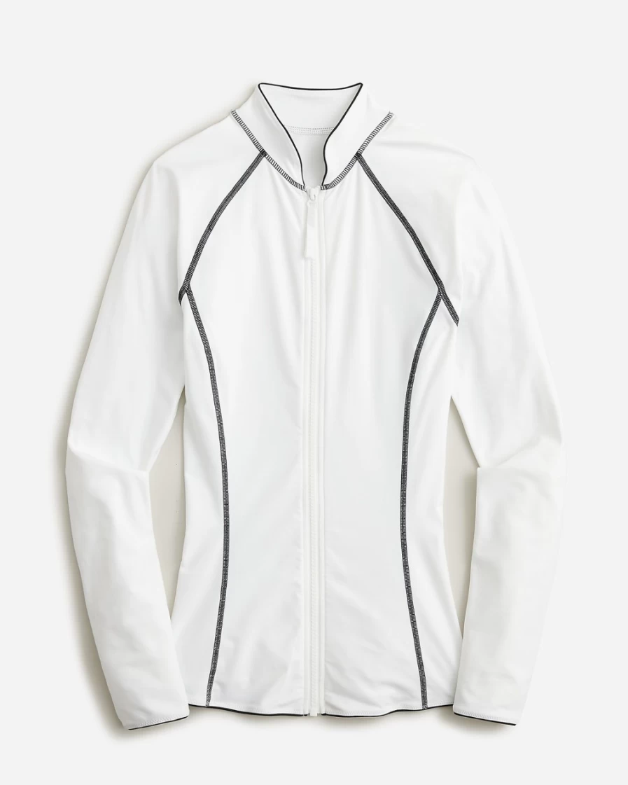 Women's J.Crew White Long-Sleeve Full-Zip Rash Guard UPF Swim Shirt