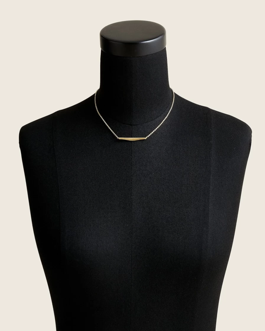 J.Crew Women's Burnished Gold Short Bar Necklace - Minimalist Dainty Pendant Chain