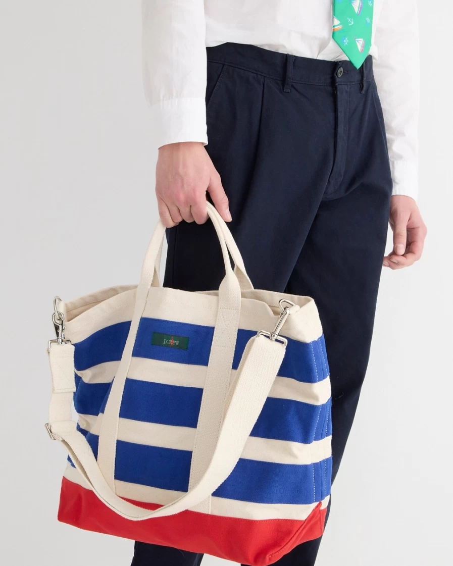 J.Crew Men's Limited-Edition Natural Brilliant Cove Large Canvas Tote Bag with Webbing Strap