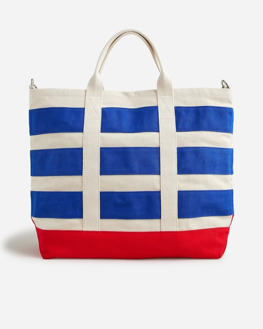 J.Crew Men's Limited-Edition Natural Brilliant Cove Large Canvas Tote Bag with Webbing Strap
