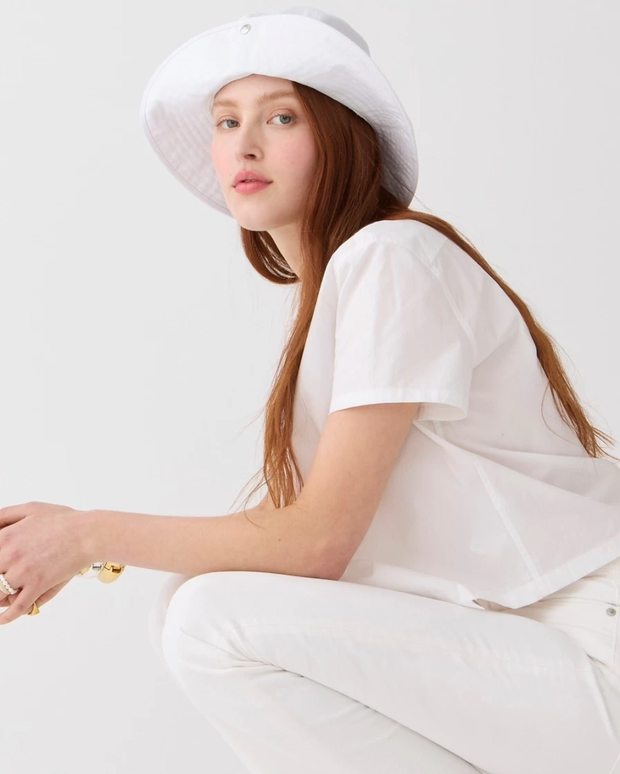 J.Crew Women's Ivory & Navy Cotton Twill Bucket Hat