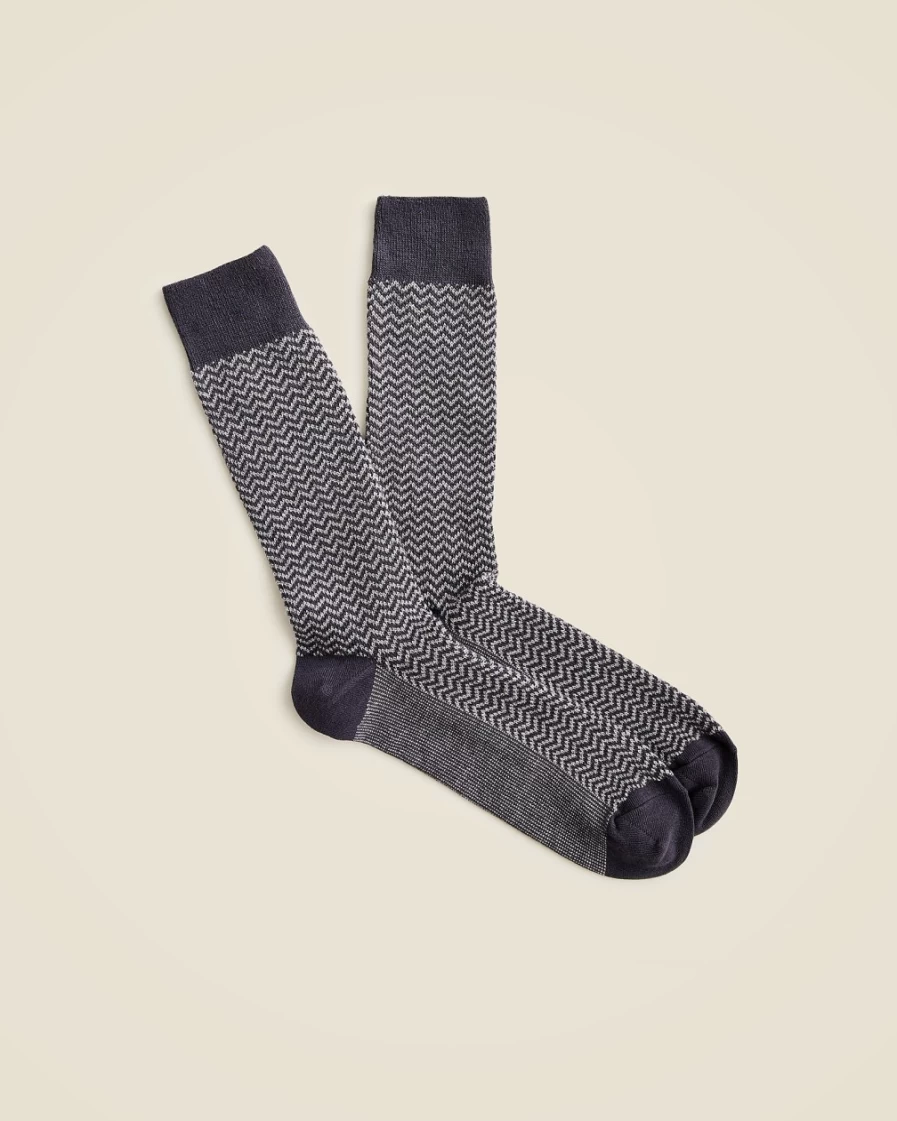 J.Crew Men's Zigzag Pattern Socks in Heather Grey - Casual Comfort Crew Length