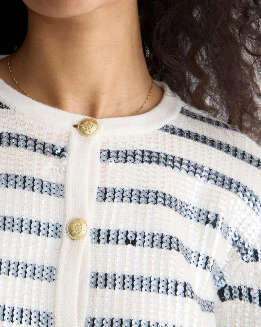 J.Crew Women's Emilie Sequin Stripe Sweater Jacket in Ivory & Black