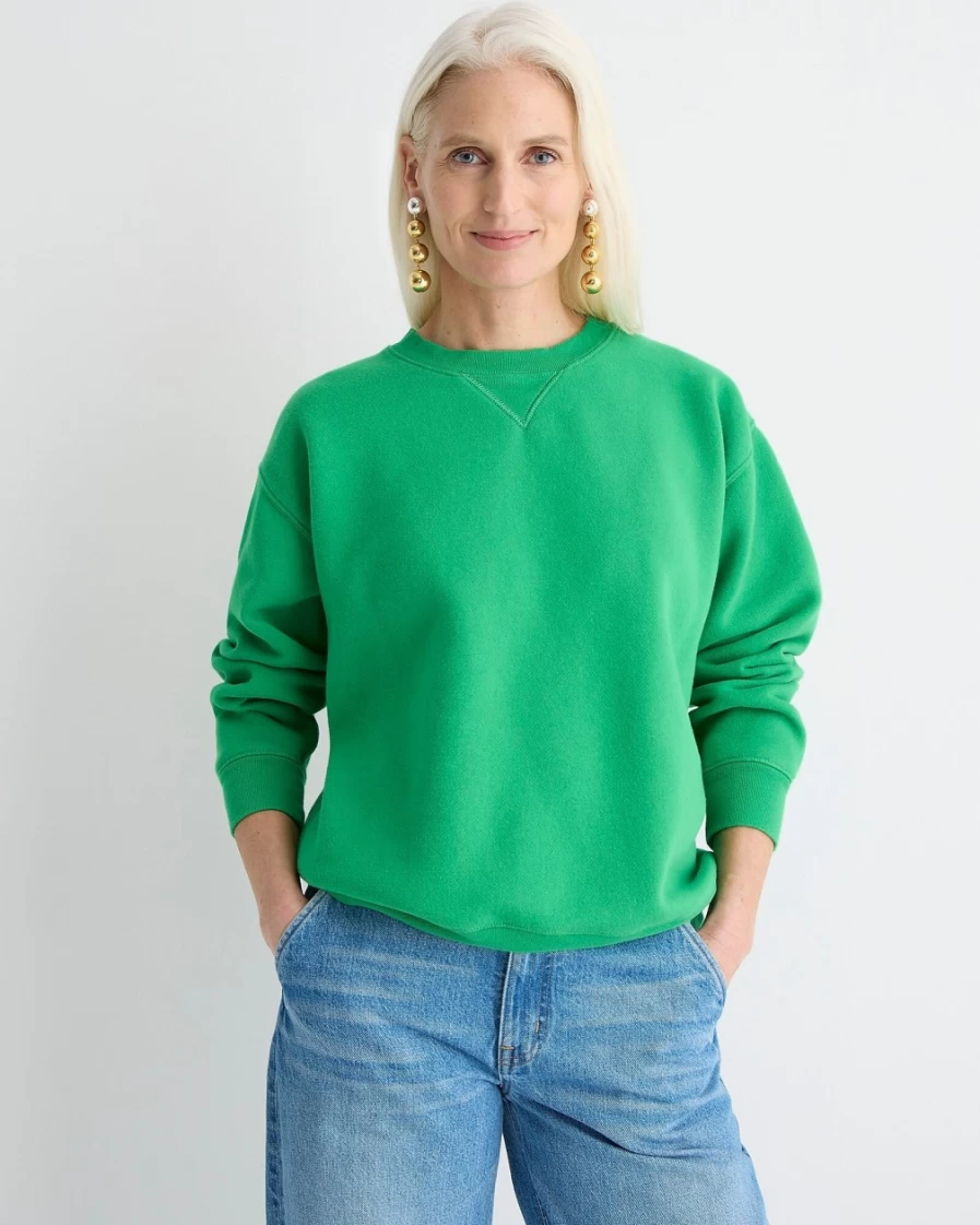 J.Crew Women's Kelly Green Heritage Fleece Oversized Crewneck Sweater