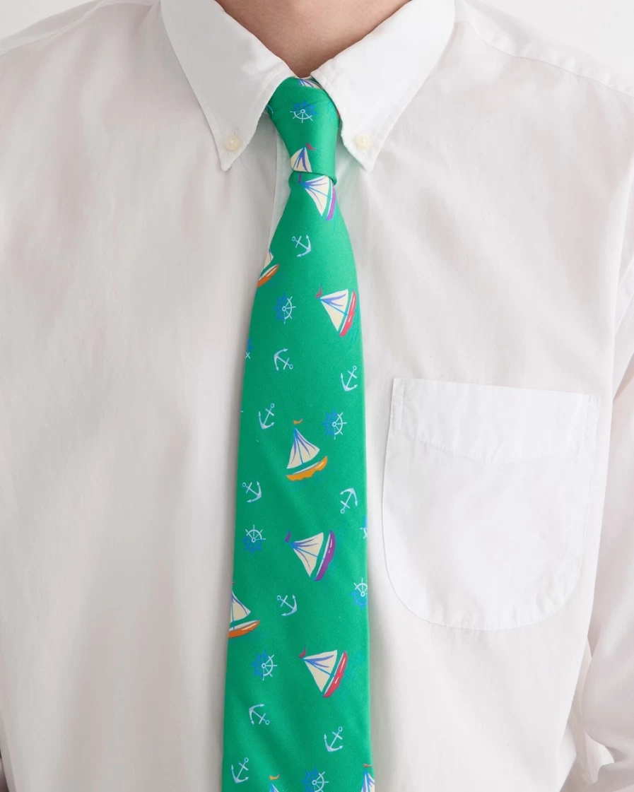 J.Crew Men's Green English Silk Tie with Classic Pattern