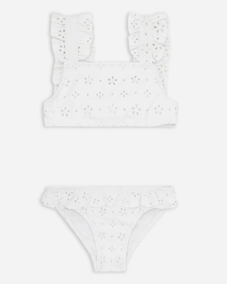 J.Crew Girls' White Minnow Eyelet Ruffle Bikini Swimwear for Kids