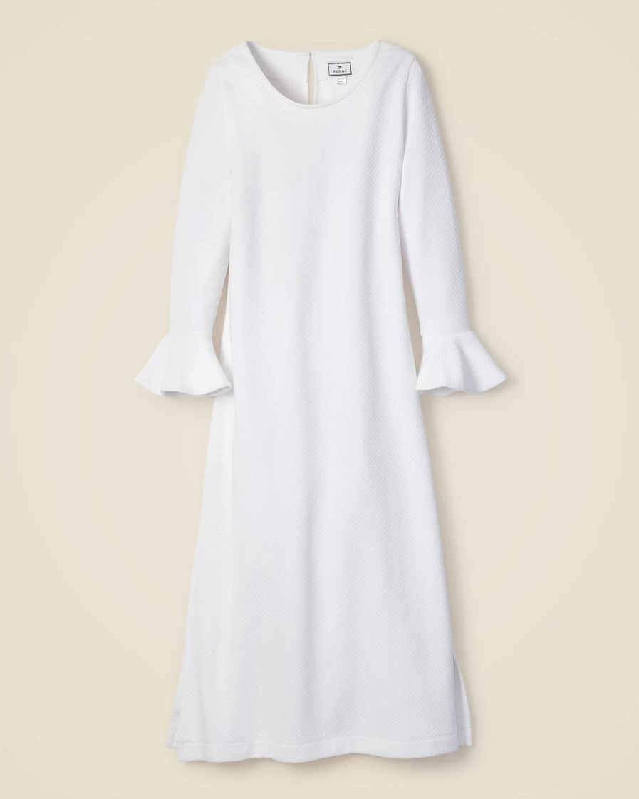 J.Crew Women's White Luxe Pima Cotton Ophelia Nightgown - Petite Plume Jacquard Sleepwear