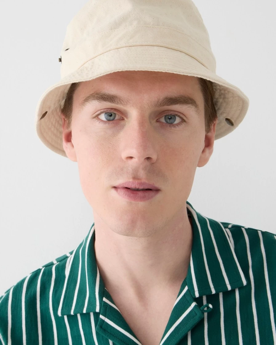 J.Crew Men's Natural Cotton Poplin Bucket Hat with Snap Closure