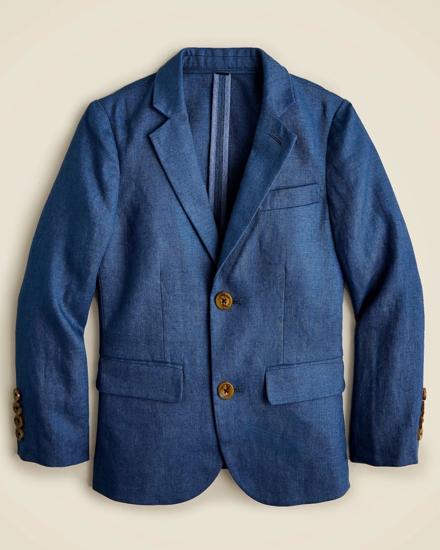 J.Crew Boys' Union Blue Linen Ludlow Unstructured Suit Jacket for Kids