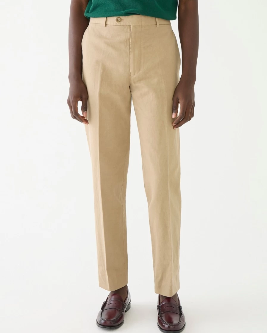 J.Crew Men's Khaki Garment-Dyed Cotton-Linen Blend Chino Suit Pants