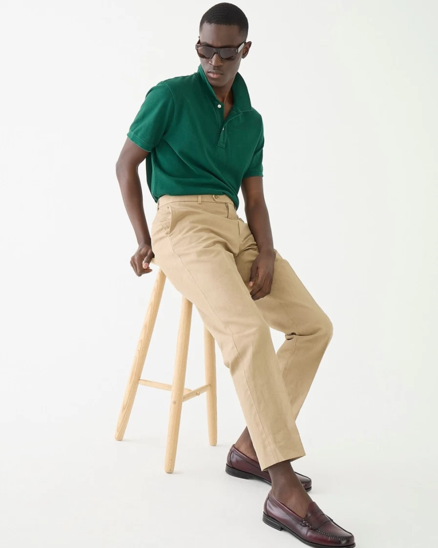 J.Crew Men's Khaki Garment-Dyed Cotton-Linen Blend Chino Suit Pants