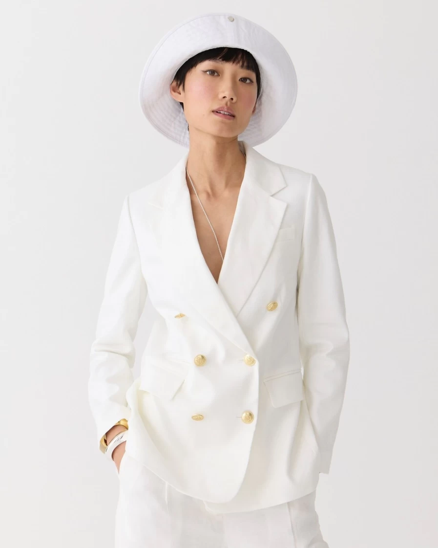 J.Crew Women's White Bristol Blazer - Stretch Linen Blend Tailored Jacket