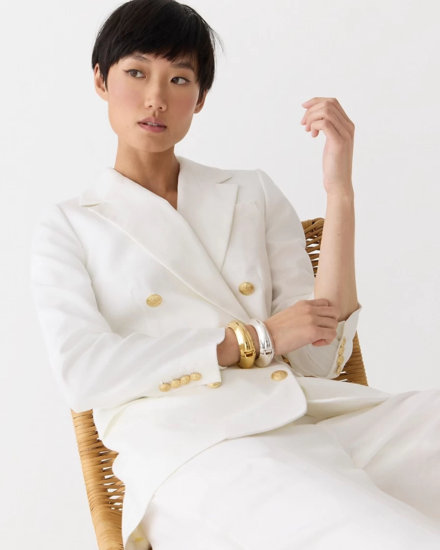 J.Crew Women's White Bristol Blazer - Stretch Linen Blend Tailored Jacket