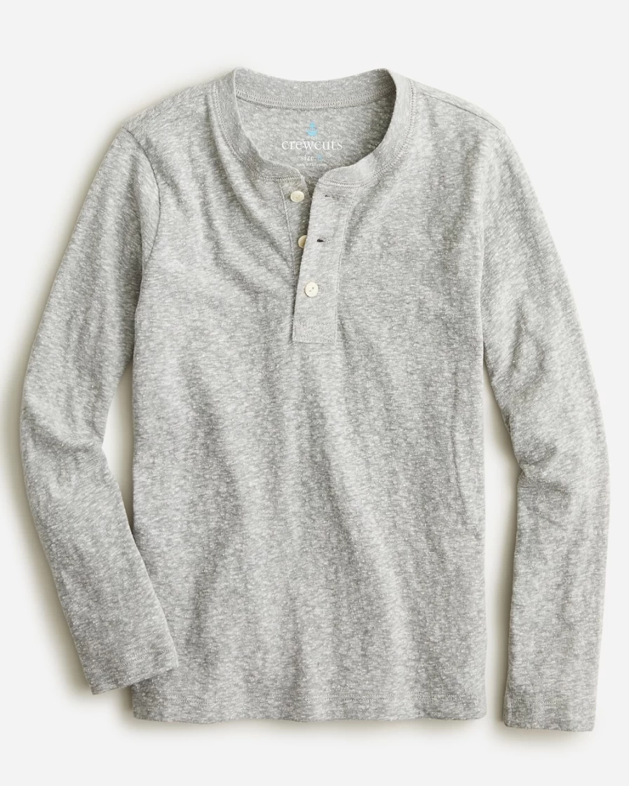 J.Crew Boys' Heather Grey Long-Sleeve Henley T-Shirt for Kids