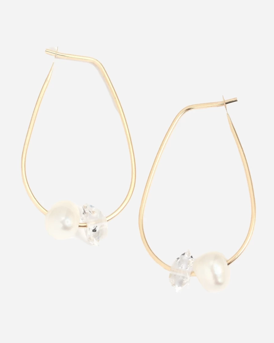 J.Crew Women's Gold Herkimer Diamond and Pearl Teardrop Hoop Earrings by Melissa Joy Manning