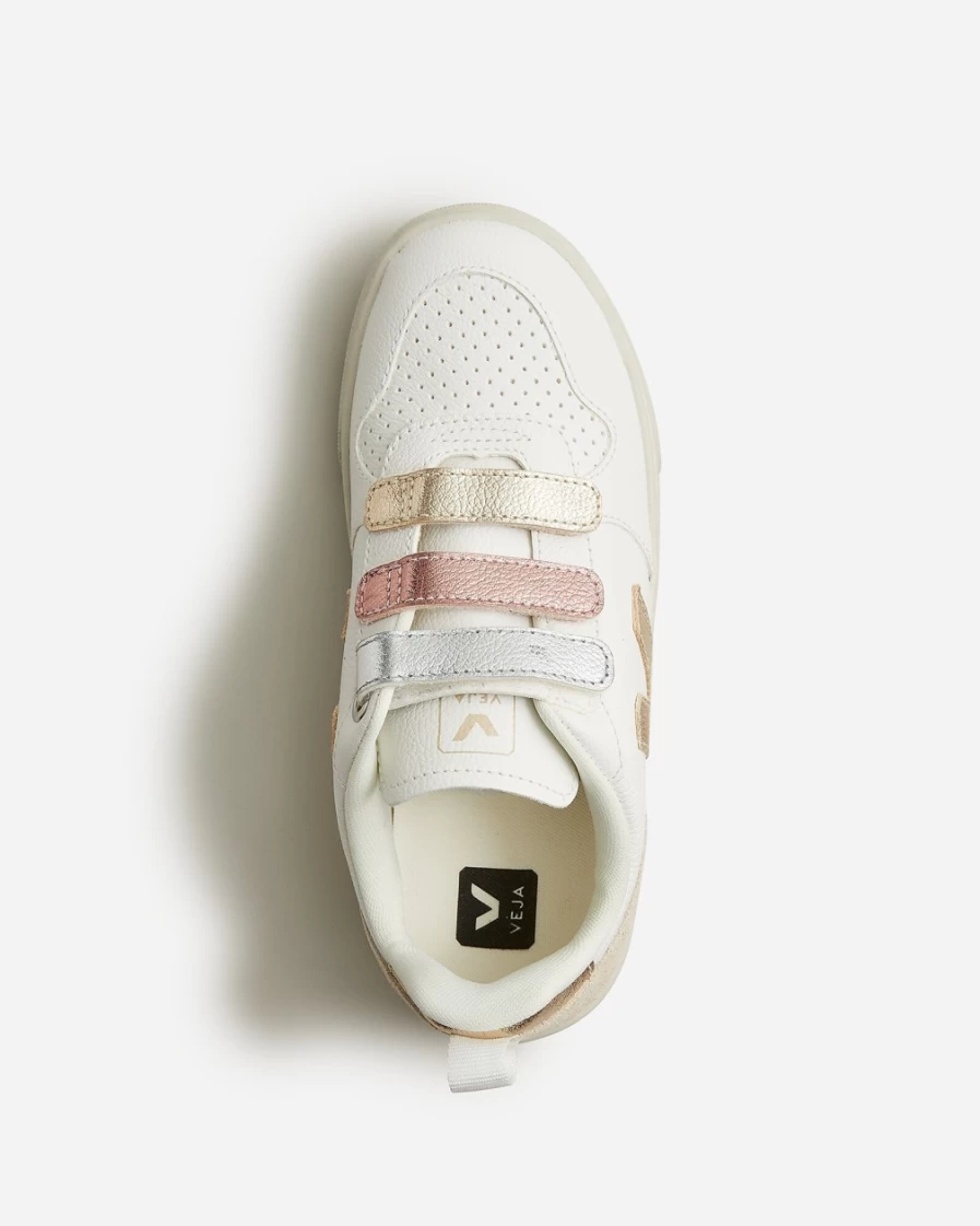 J.Crew Girls' Multicolor Veja V-10 Metallic Velcro Sneakers in White