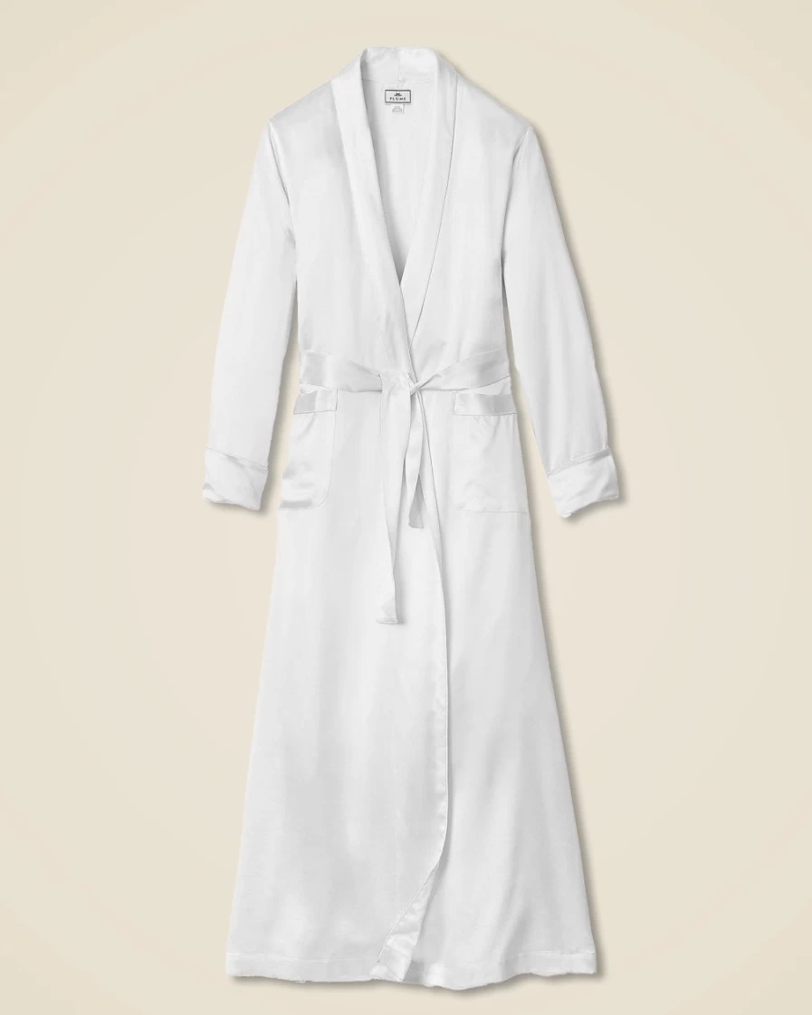 J.Crew Women's White Silk Long Robe - Petite Plume™ Luxe Loungewear